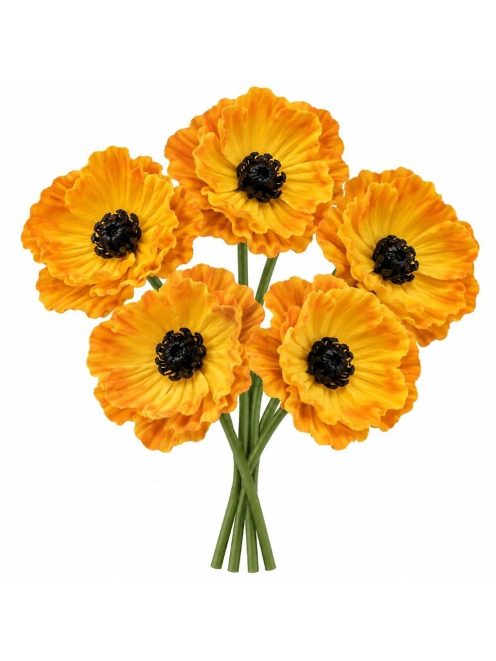 5 Golden Yellow Poppy Stems 11 Inch Real Touch Artificial Flowers Fall Harvest